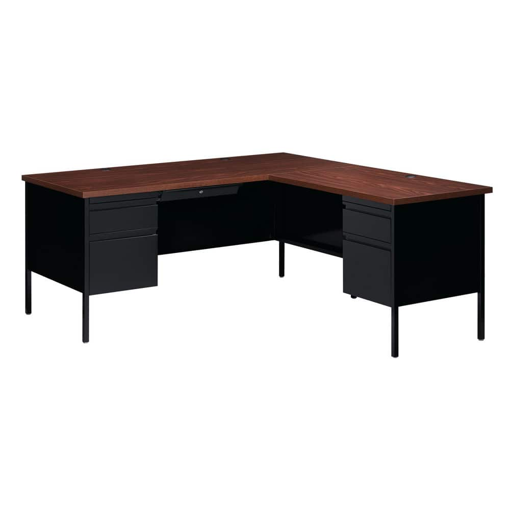 Steel Base Corner Desk: Woodgrain Laminate Top, Black & Walnut MPN:20105