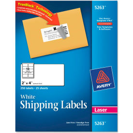 Avery® Shipping Labels with TrueBlock Technology 2 x 4 White Laser 250/Pack 5263