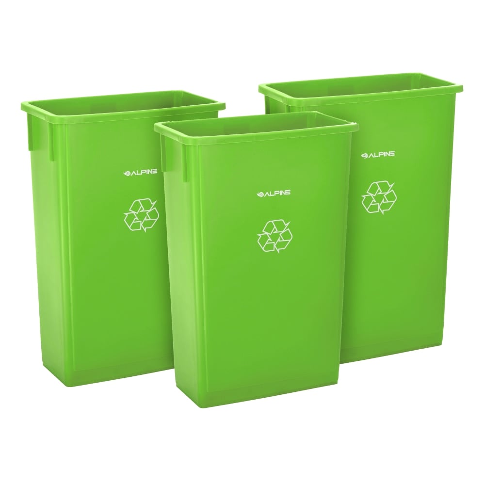 Alpine Rectangular Polypropylene Slim Trash Cans, 23 Gallons, Lime Green, Set Of 3 Cans MPN:ALP477-LGRN-3