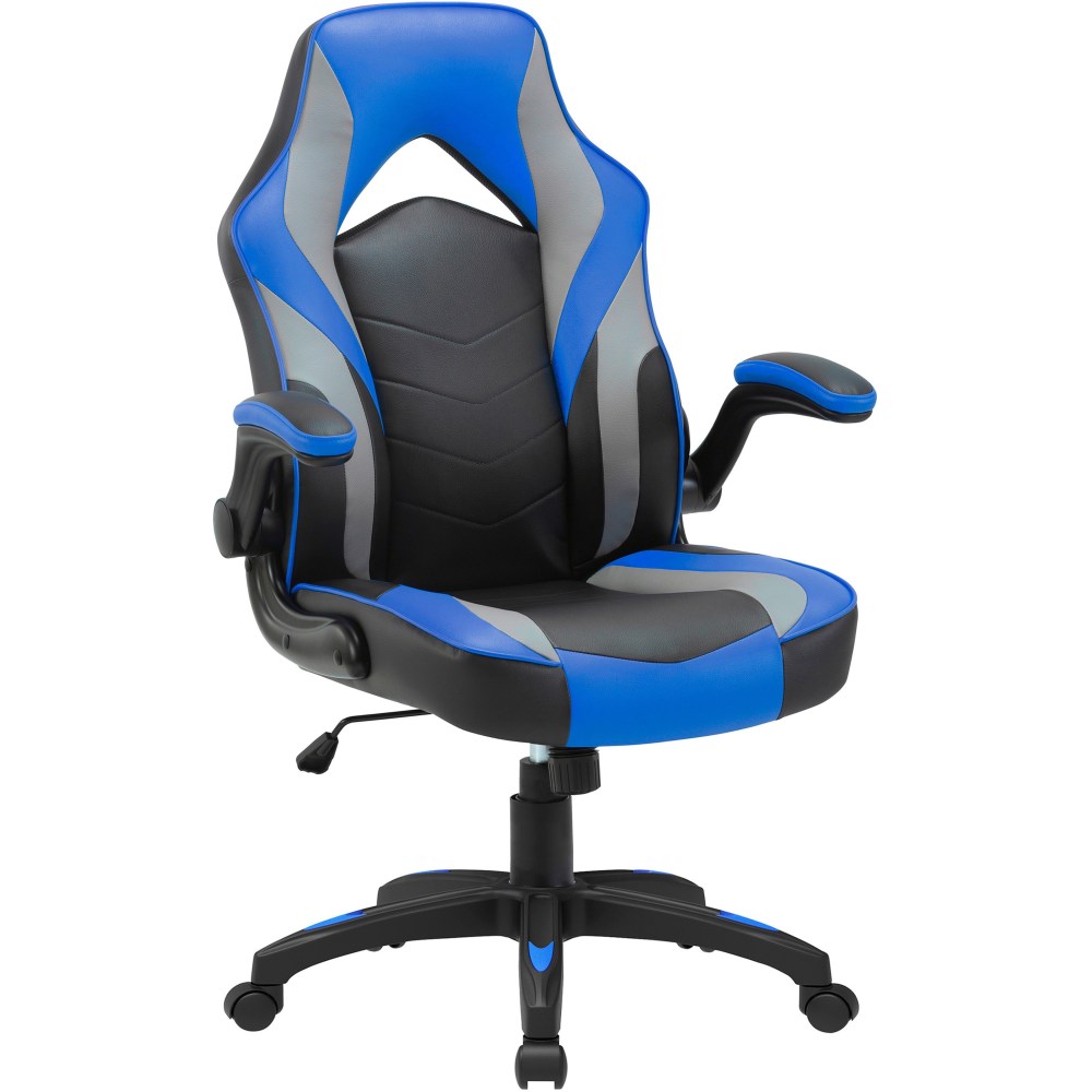 Lorell High-Back Gaming Chair - For Gaming - Vinyl, Nylon - Blue, Black, Gray MPN:84395