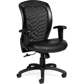 Offices To Go™ Mesh Back Ergonomic Chair - Luxhide- Black 11692-PU30/BL20OTG