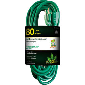 GoGreen Power 16/3 SJTW 80ft Heavy Duty Extension Cord GG-13780GN - Green GG-13780GN