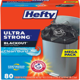 Hefty® Ultra Strong BlackOut Tall-Kitchen Drawstring Bags 13 gal 0.9 mil Black 80/Box PCTE88352