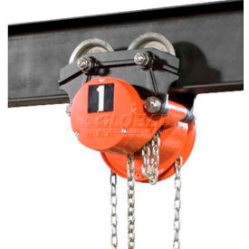 CM Cyclone Hand Chain Hoist on Low Headroom Plain Trolley 1/2 Ton 15 Ft. Lift 4850