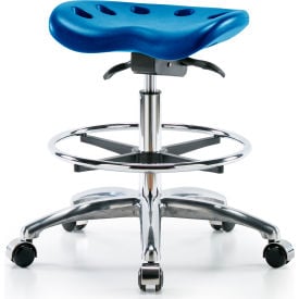 Interion® Polyurethane Tractor Stool With Foot Ring and Seat Tilt - Blue w/ Chrome Base 80965B22