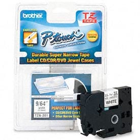 P-Touch Cartridge TZ Super-Narrow Non-Laminated Tape Black-on-White 1/8W TZN-201