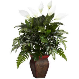 Nearly Natural Mixed Greens with Spathyfillum & Decorative Vase Silk Plant 6677