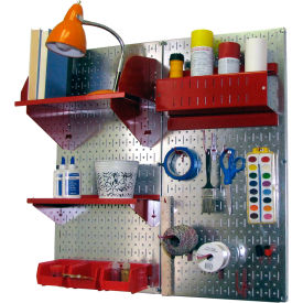 Wall Control Pegboard Hobby Craft Organizer Storage Kit Galvanized Red 32