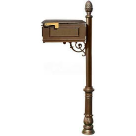 Lewiston Mailbox Post (Ornate Base & Pineapple Finial) Support Brace (No Address Plates) Bronze LM-703-LPST-BZ