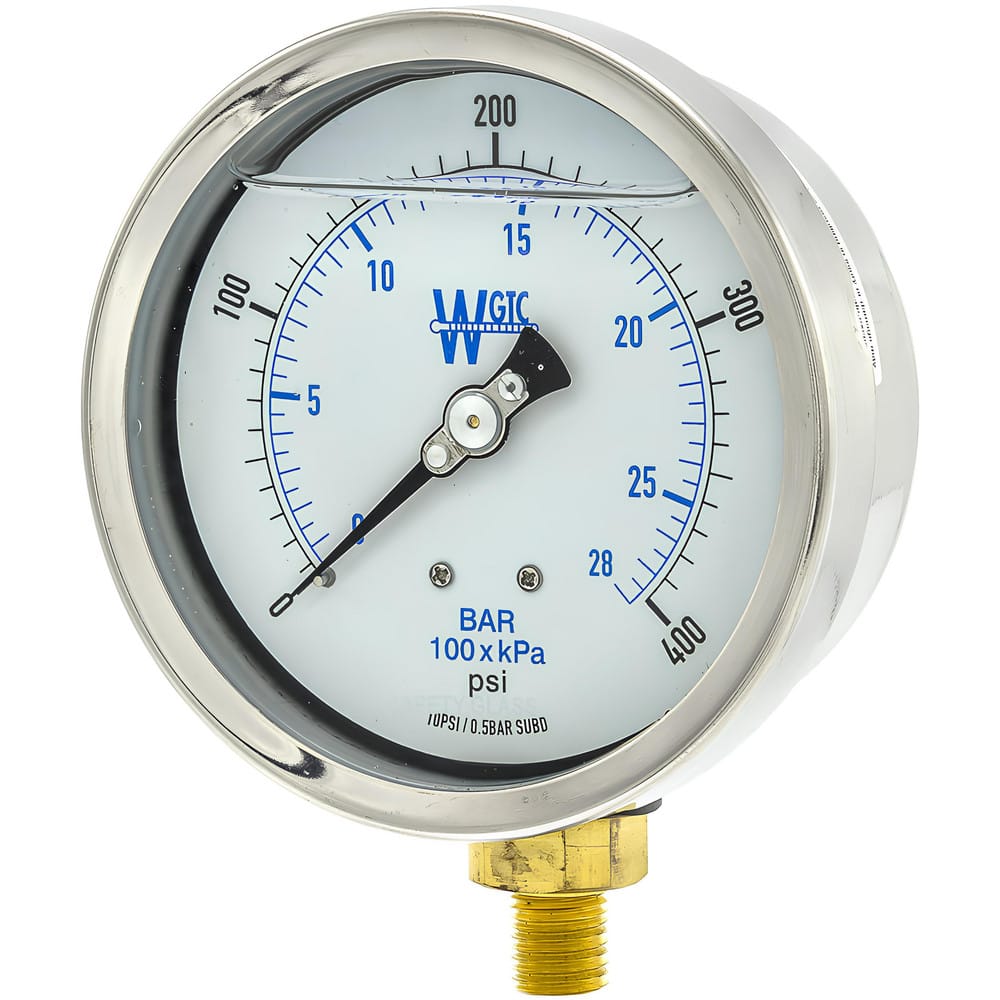 Pressure Gauges, Gauge Type: Filled , Scale Type: Dual , Accuracy (%): 1% full-scale , Dial Type: Analog , Thread Type: 1/4