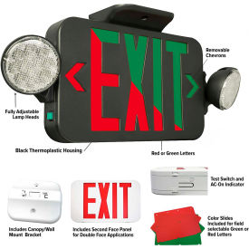 Hubbell LED Emergency/Exit Combo with Field Selectable Red or Green LEDs Black 120/277V CCRGB