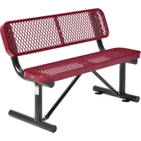 GoVets™ 4' Outdoor Steel Bench w/ Backrest Expanded Metal Red 743RD695