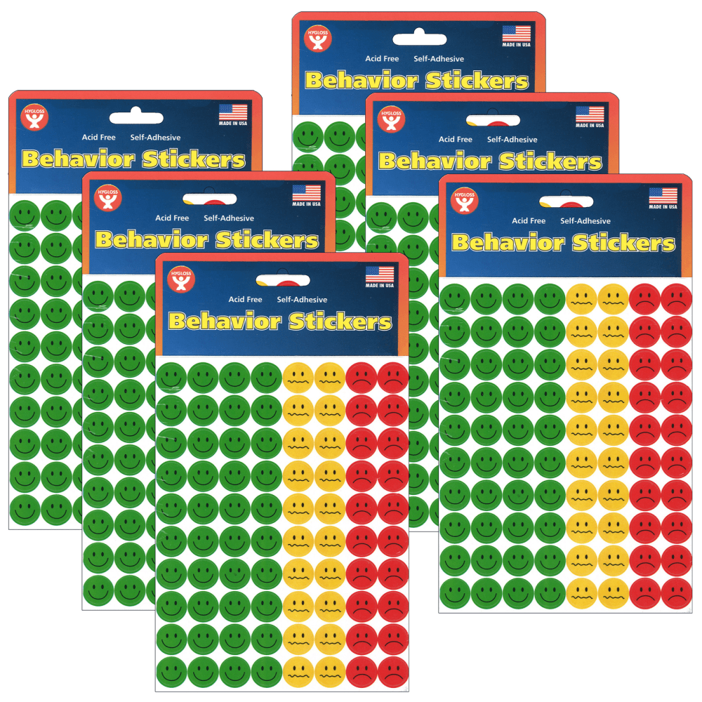 Hygloss Behavior Stickers, Assorted Colors, 320 Stickers Per Pack, Set Of 6 Packs (Min Order Qty 4) MPN:HYG41825-6