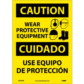 Bilingual Vinyl Sign - Caution Wear Protective Equipment ESC653PB