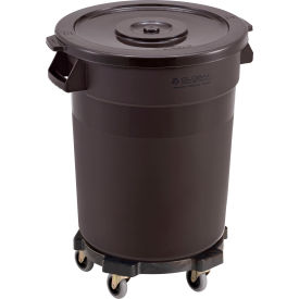 GoVets™ Plastic Trash Can with Lid & Dolly 20 Gallon Brown 458BNB240