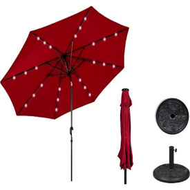AZ Patio Heaters Solar Market Umbrella w/ LED Lights and Base Crank/Tilt 9-7/8' W Red MKC-UMB-R