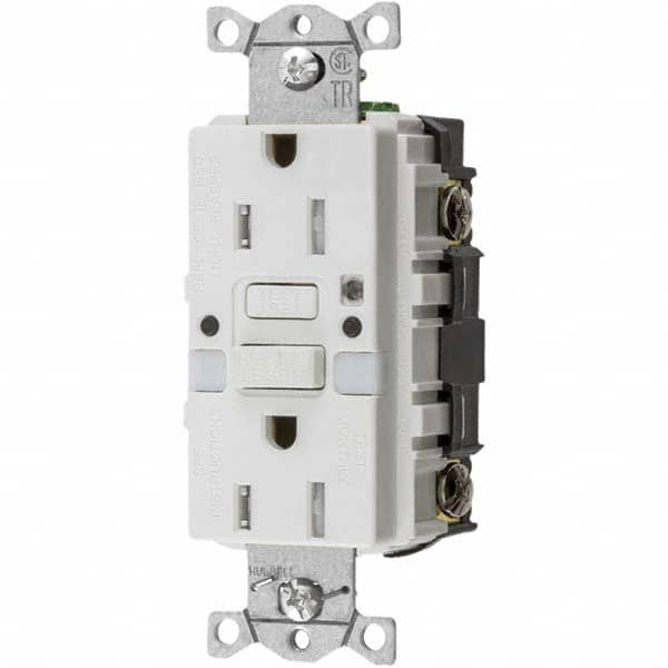 GFCI Receptacles, Grade: Commercial , NEMA Configuration: 5-15R , Amperage: 15 , Reset Type: Manual , Wiring Method: Back  MPN:GFTRST15WNL