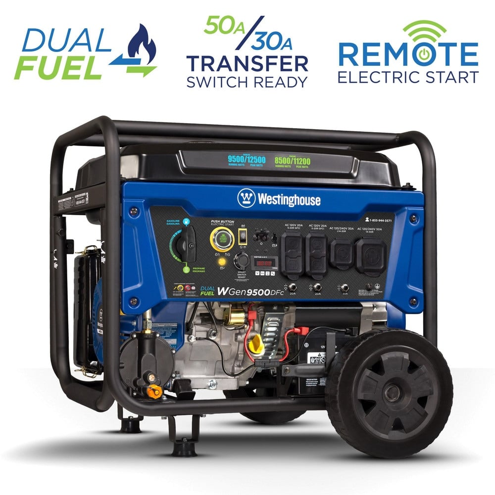 Portable Power Generators, Fuel Type: Gas, Propane , Starting Method: Electric Start, Remote Start, Recoil , Running Watts: 9.5kW , Wattage (kW): 12.5  MPN:WGEN9500DFC