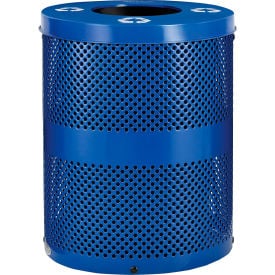 GoVets™ Outdoor Perforated Steel Recycling Can w/Flat Lid 36 Gallon Blue 959BL261