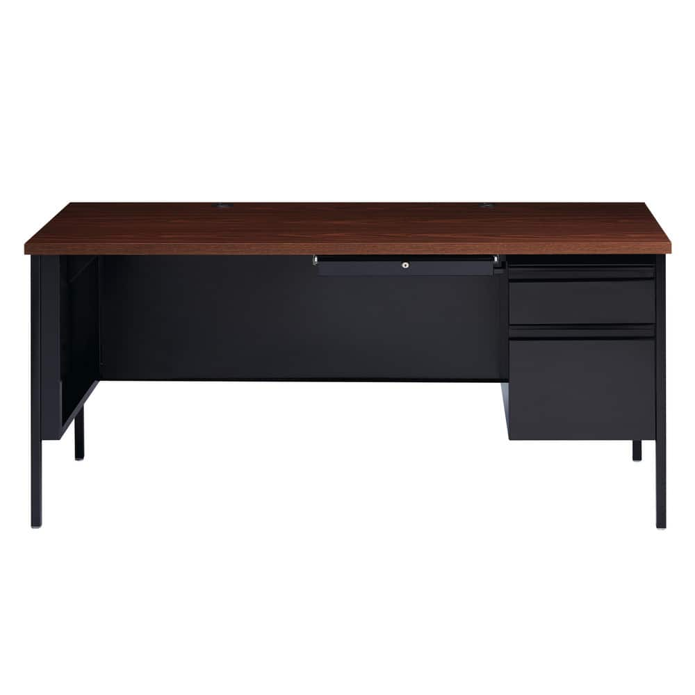 Steel Base Right Pedestal Desk: Woodgrain Laminate Top, Black & Walnut MPN:20095