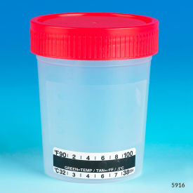 Graduated Specimen Container 4 oz. Thermometer Strip Red Screwcap Polypropylene 500/Pack 5916