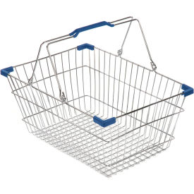 VersaCart ® Wire Shopping Basket 30 Liter w/ Blue Plastic Grips Pack Qty of 20 Baskets -30L-WHB-DBL-20203