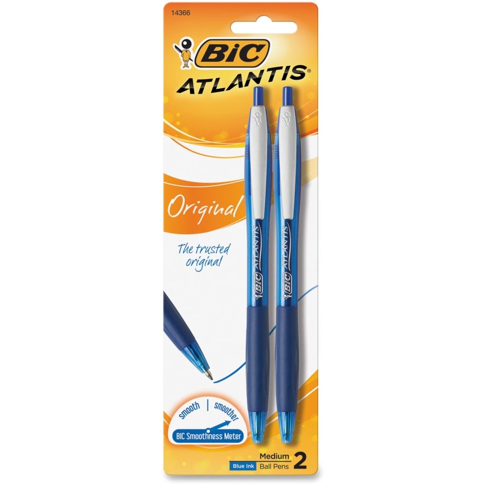 BIC Glide Pens, Pack Of 2, Medium Point, 1.0 mm, Blue/Nickel Silver Barrel, Blue Ink (Min Order Qty 12) MPN:VCGP21BE