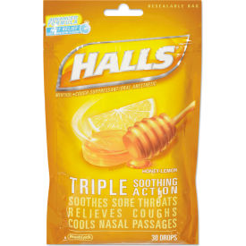 HALLS Triple Action Cough Drops Honey-Lemon 30/Bag CDB28694