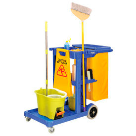 GoVets™ Janitor Cart Blue with 25 Gallon Vinyl Bag 574603