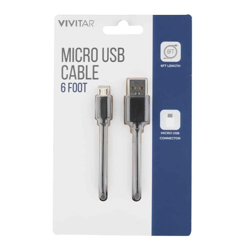 Vivitar USB-A To Micro USB Cable, 6ft, Black, NIL5006-BLK-STK-24 (Min Order Qty 16) MPN:NIL5006-BLK-STK-24