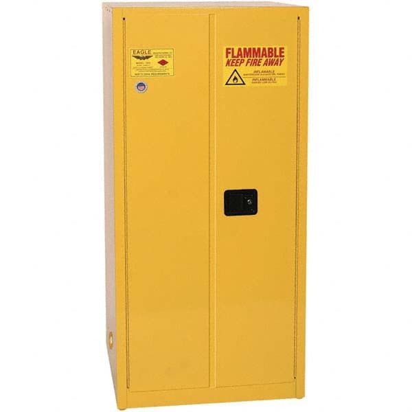 Flammable & Hazardous Storage Cabinets: 60 gal, 2 Door, 2 Shelf, Manual Closing, Yellow MPN:1962X