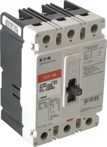 20 Amp, 250 VDC, 480 VAC, 3 Pole, Molded Case Circuit Breaker MPN:EHD3020L