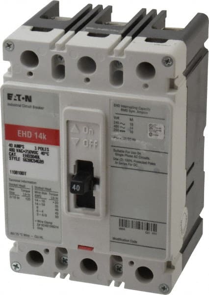 40 Amp, 250 VDC, 480 VAC, 3 Pole, Molded Case Circuit Breaker MPN:EHD3040L