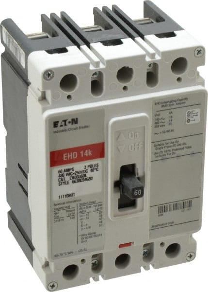 60 Amp, 250 VDC, 480 VAC, 3 Pole, Molded Case Circuit Breaker MPN:EHD3060L