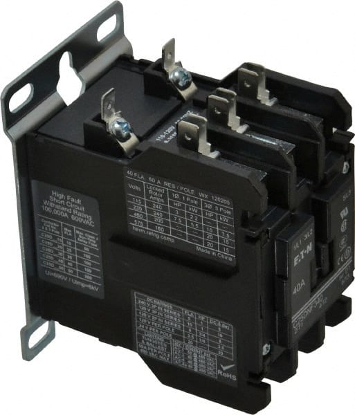 3 Pole, 40 Amp Inductive Load, 110 to 120 Coil VAC at 50/60 Hz, Nonreversible Definite Purpose Contactor MPN:C25DNF340A