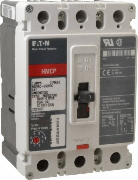 Motor Circuit Protectors, Continuous Amperage: 7 , Starter Size: 0 , Number of Poles: 3 , Standards Met: CE, CSA C22.2 No. 5.1, CSA Certified, IEC 157-1 MPN:HMCP007C0C