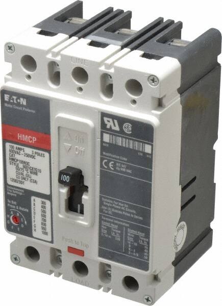 Motor Circuit Protectors, Continuous Amperage: 100 , Starter Size: 3 , Number of Poles: 3 , Standards Met: CE, CSA C22.2 No. 5.1, CSA Certified, IEC 157-1 MPN:HMCP100R3C