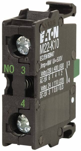 Electrical Switch Contact Blocks, Contact Configuration: NO , Terminal Type: Screw , For Use With: Indicating Lights, Pushbuttons  MPN:M22-K10