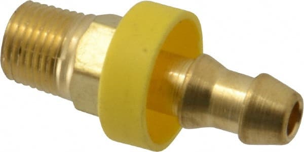 Barbed Push-On Hose Male Connector: 1/8-27 NPT, Brass, 1/4