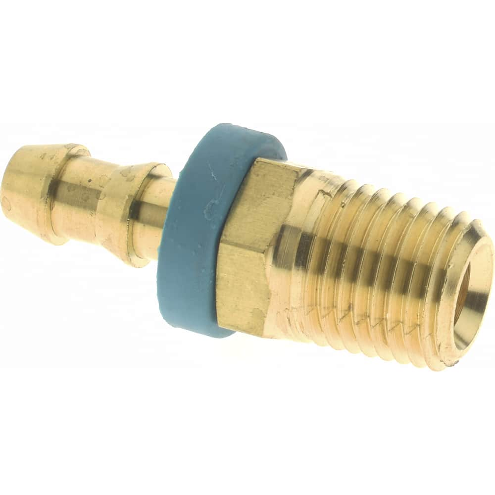 Barbed Push-On Hose Male Connector: 1/4-18 NPT, Brass, 1/4