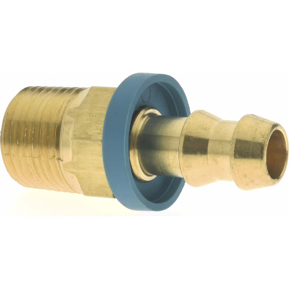 Barbed Push-On Hose Male Connector: 3/8-18 NPT, Brass, 3/8