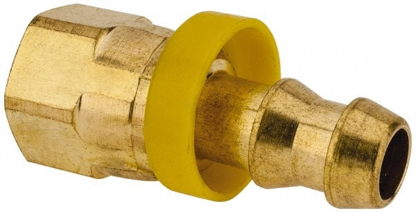 Barbed Push-On Hose Female Connector: 9/16-18 UNF, Brass, 3/8