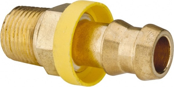 Barbed Push-On Hose Male Connector: 3/8-18 NPT, Brass, 1/2