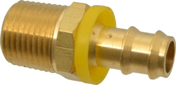 Barbed Push-On Hose Male Connector: 1/2-14 NPT, Brass, 1/2