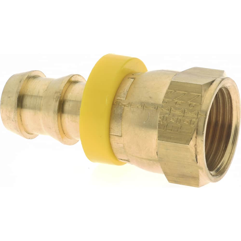 Barbed Push-On Hose Female Connector: 3/4-16 UNF, Brass, 1/2