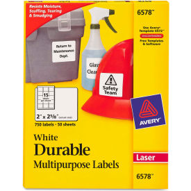 Avery® Permanent Durable ID Laser Labels 2 x 2-5/8 White 750/Pack 6578