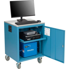 GoVets™ Mobile Powered Audio Visual Cart w/ Lockable Cabinet 480WH Battery Blue 659PBL40241