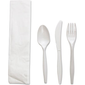 Boardwalk® Four Piece Fork/Knife/Napkin/Teaspoon Kit Polypropylene White Pack of 250 BWKFKTNMWPPWH