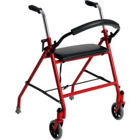 Drive Medical 1239RD Two Wheeled Walker with Seat Red 1239RD