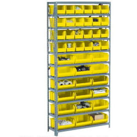 GoVets™ Steel Open Shelving - 30 Yellow Plastic Stacking Bins 6 Shelves - 36x12x39 245YL603